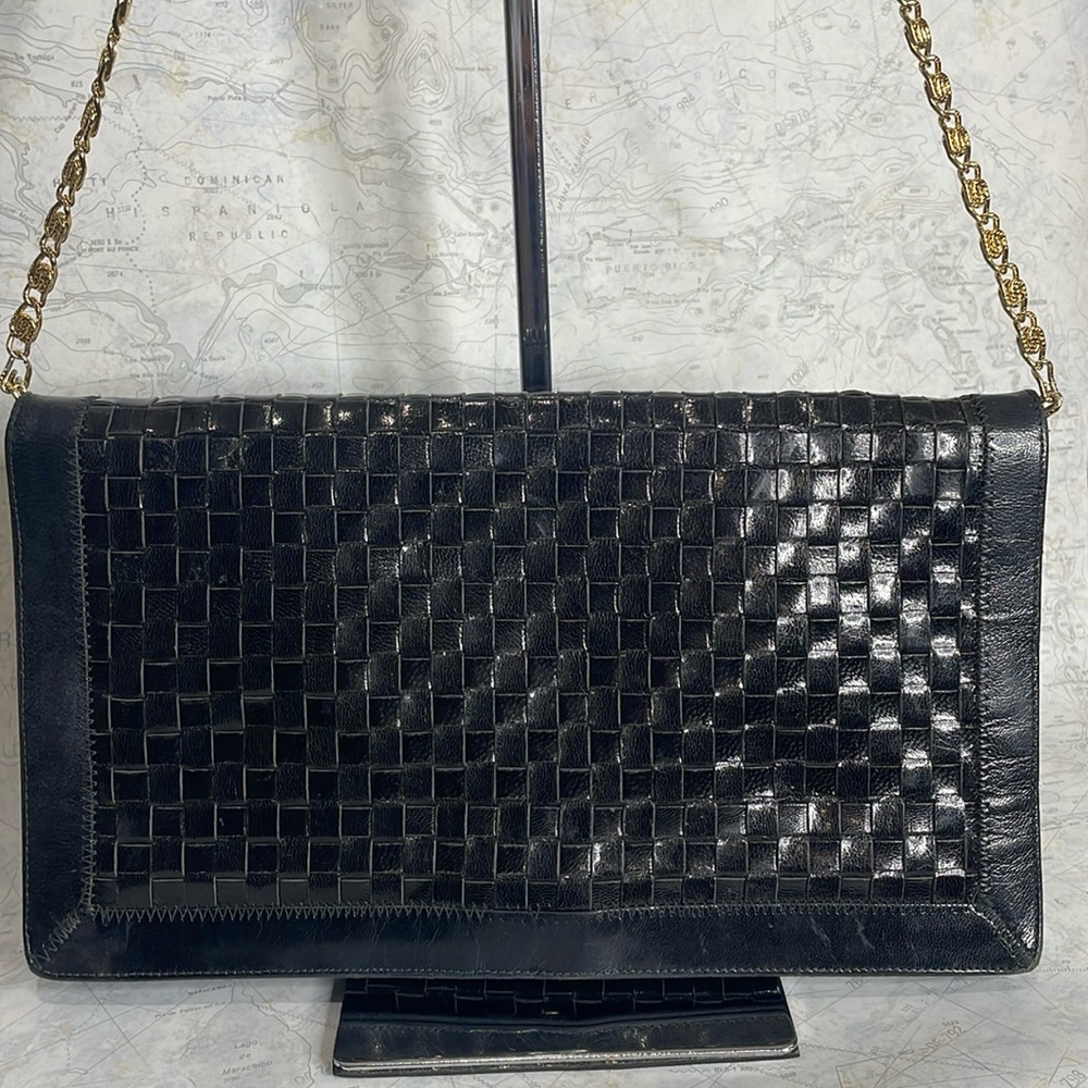 ☔️ VINTAGE ENVELOPE/S-CHAIN WOVEN LEATHER SUEDE CLUTCH - Picture 2 of 12